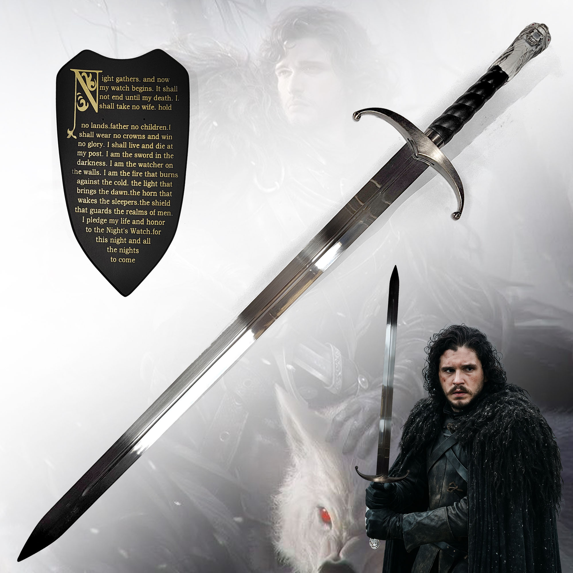 Jon Schnees Schwert "Langklaue" – Fantasyschwert Replik (Game of Thrones) mit Wandhalter